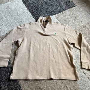 Ralph Lauren Tan Zip-Up Sweater with Green Horse Logo - Large